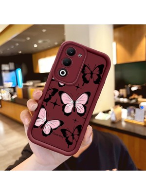 HONTINGA Oppo A5 5g ile Uyumlu Kılıfı Düşüme Önleyici Basitlik Anti Düşme Kamera Korumali Kelebek Bordo Desen Yumuşak Silikon Telefon Kılıfı Kadın ve Erkek Için Uygundur K2-7222