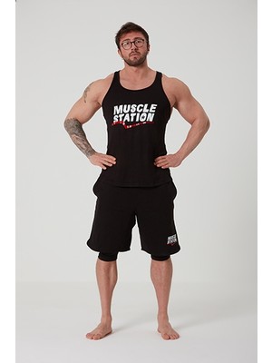 Muscle Station Toughman Tank Siyah Fitness Atlet M Beden Nefes Alabilir Kumaş ile Rahat Antrenman