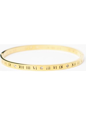Oqqo Roma Rakam İnce Taşlı Altın Çelik Bileklik
