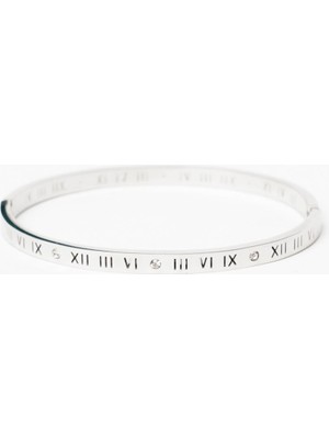 Oqqo Roma Rakam İnce Taşlı Gümüş Çelik Bileklik