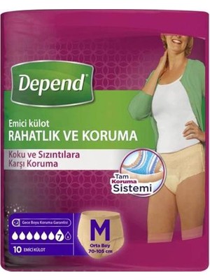 Depend Kadın Emici Külot 10'lu Medium Orta Boy Tam Koruma Sistemi ile Koku ve Sızıntı Önleyici