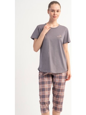 Vienetta Pamuklu Kadın Kısa Kol Kaprili Pijama Takım, 512069