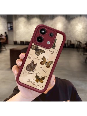 HONTINGA Redmi Note 13 Pro 5g ile Uyumlu Kılıfı Düşüme Önleyici Basitlik Anti Düşme Kamera Korumali Kelebek Bordo Desen Yumuşak Silikon Telefon Kılıfı Kadın ve Erkek Için Uygundur K2-7226