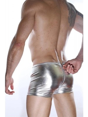 Hafif Giyim Erkek Gümüş Gri Fantezi Seksi Arkası Fermuarlı Boxer HF012112