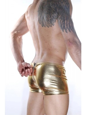 Hafif Giyim Erkek Sarı Renkli Fantezi Seksi Arkası Fermuarlı Boxer HF012111