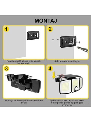 Güneş Enerjili 223 Cob Ledli, Hareket Sensörlü, 3 Taraflı AYDINLATMA/GT-SL25