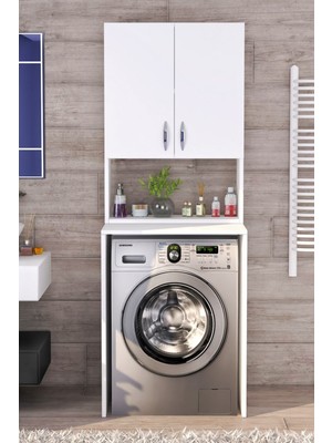 Moonlife Üst Dolaplı Çok Amaçlı Çamaşır Makinesi Dolabı Beyaz
