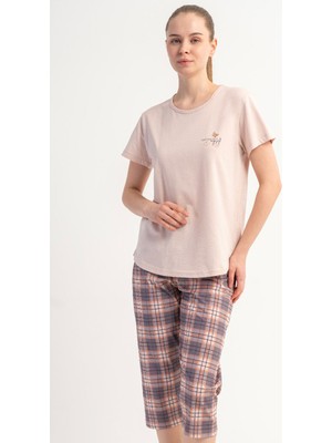 Vienetta Pamuklu Kadın Kısa Kol Kaprili Pijama Takım, 512069