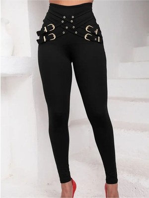 Stelol Kadın Yüksek Bel Önden Çapraz Kuş Göz Detaylı Dalgıç Tayt