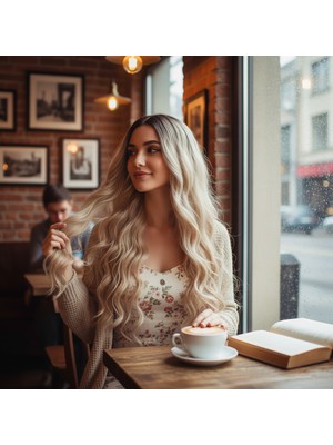 Zemira Uzun Su Daası Fiber Sen Peruk / Kumral / Bal Köpüğü Ombre Platin Röfleli