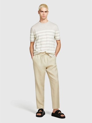 Sisley %100 Keten Beli Büzgülü Ipli Slim Fit Pantolon Erkek Bej Pantolon - 325P4AGHSF043