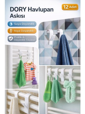 Dory Havlupan Askısı – Suya ve Isıya Dayanıklı, Pratik ve Dayanıklı Tasarım 12 Adet Beyaz
