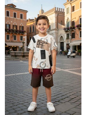 Riccotarz Erkek Çocuk Görsel ve Desing Yazı Detaylı Siyah Şortlu Takım