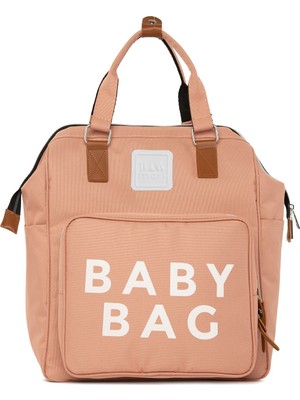 Bagmori Pudra Renkli Baby Bag Baskılı Cepli Anne Bebek Bakım Sırt Çantası Polyester Malzemeden