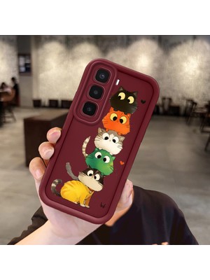 HONTINGA Infinix Hot 60 Pro Plus  ile Uyumlu Kılıfı Düşüme Önleyici Basitlik Anti Düşme Kamera Korumali Kedi Bordo Desen Yumuşak Silikon Telefon Kılıfı Kadın ve Erkek Için Uygundur K2-7154