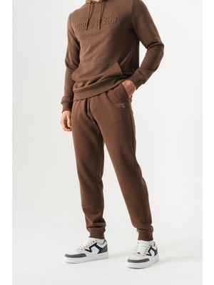 Piero Perla Slim Fit EVA Nakış Detaylı Premium Erkek Taba Eşofman Altı