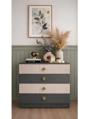 Milas Şifonyer - Antrasit & Dor - 4 Çekmeceli