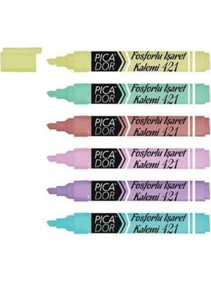 Picador 421 Fosforlu İşaretleme Kalemi 6 Renk Doldurulabilir Pastel Kalem Seti