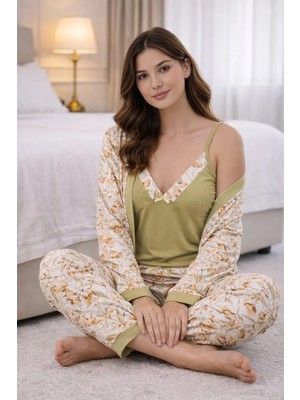 Pemilo Kadın 3243 3'lü Viscon Sabahlık Pijama Takımı