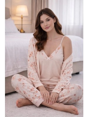 Pemilo Kadın 3344 3'lü Viscon Sabahlık Pijama Takımı