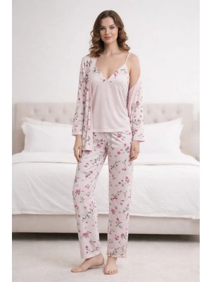 Pemilo Kadın 3376 3'lü Viscon Sabahlık Pijama Takımı