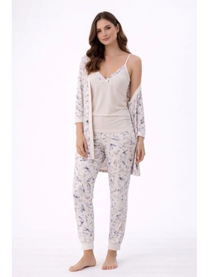 Pemilo Kadın 3378 3'lü Viscon Sabahlık Pijama Takımı