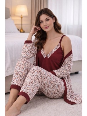 Pemilo Kadın 4053 3'lü Viscon Sabahlık Pijama Takımı