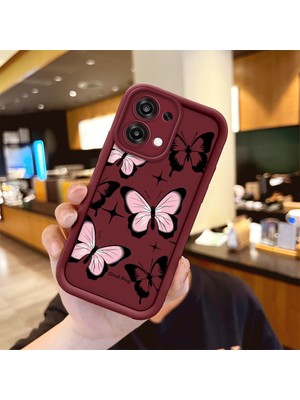 HONTINGA Oppo A6 Pro 5g ile Uyumlu Kılıfı Düşüme Önleyici Basitlik Anti Düşme Kamera Korumali Kelebek Bordo Desen Yumuşak Silikon Telefon Kılıfı Kadın ve Erkek Için Uygundur K2-7222
