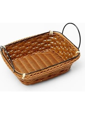 Teknocan Marketing Ekmek Sepeti 21X17X7 Cm, Hasır Görünümlü Plastik, Metal Saplı, Kahvaltı ve Sunum Için Modern Tasarım, Bulaşık Makinesinde Yıkanabilir, Çok Amaçlı Sofra Servis Sepeti