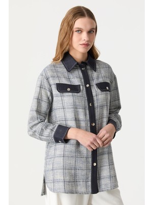 Accort Kot Detaylı Ekose Gömlek-Mavi