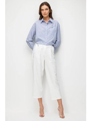 Accort Nakış Detaylı Çizgili Gömlek-MAVİ