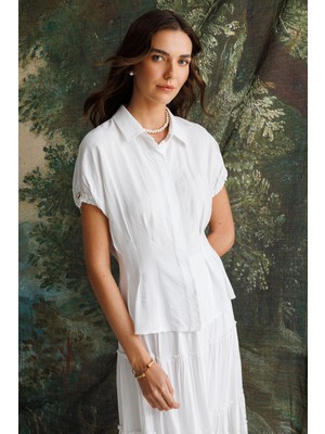 Accort Ayarlanabilir Kol Detaylı Gömlek-Beyaz