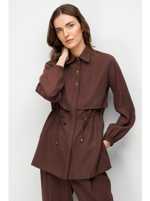 Accort Bel Detaylı Cupra Tunik Gömlek-KAHVE