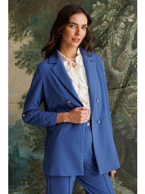 Accort Katlanabilir Kol Detaylı Ceket-Indigo