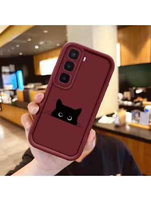 HONTINGA Tecno Spark 40 Pro Plus  ile Uyumlu Kılıfı Düşüme Önleyici Basitlik Anti Düşme Kamera Korumali Kedi Bordo Desen Yumuşak Silikon Telefon Kılıfı Kadın ve Erkek Için Uygundur K2-7230
