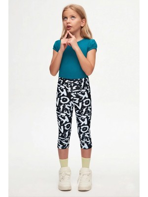 Aplhabet Kız Çocuk Desenli Diz Altı Tayt Kapri