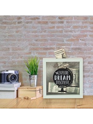 Teknocan Marketing Prinz Explore Money Savings Yetişkinler Için Kumbara, Çocuklar Için Tasarruf Kutusu Değiştirme Kavanozu, 15,8 cm x 15,5 cm Ahşap Gölge Kutusu, Açık Yeşil