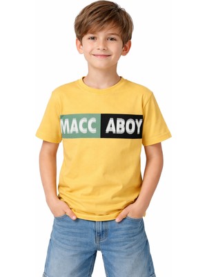 Akku Erkek Çocuk Maccaboy Yazı Desenli Sarı Renk Kısa Kol Tişört