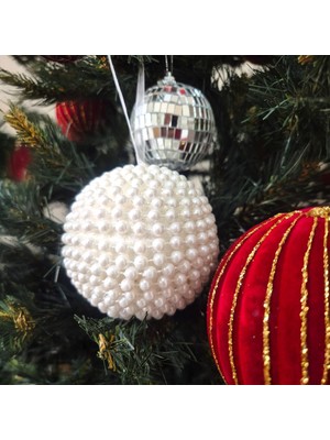 Teknocan Marketing Lüks Yılbaşı Topu 8cm Beyaz Inci Top Süs 3lü AST7269
