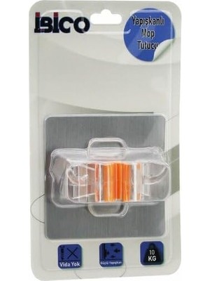 Teknocan Marketing Mika Kristal 2'si 1 Arada Mop Sapı Tutucu ve Askı, Pvc Plaka ile Yapışkanlı Montaj, 10 kg Taşıma Kapasiteli