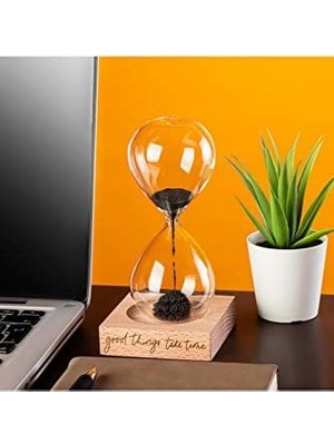 Teknocan Marketing Güzel Şeyler Zaman Alır Mottolu Ahşap Kaideli Manyetik Kum Saati Standlı Mıknatıslı Kum Saati