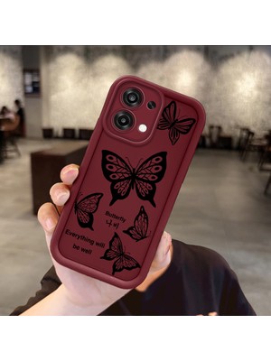 HONTINGA Oppo A6 Pro 5g ile Uyumlu Kılıfı Düşüme Önleyici Basitlik Anti Düşme Kamera Korumali Kelebek Bordo Desen Yumuşak Silikon Telefon Kılıfı Kadın ve Erkek Için Uygundur K2-7222