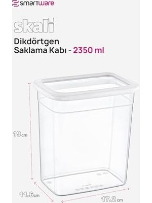 Teknocan Marketing 6'lı Set Skali Dikdörtgen Saklama Kabı Beyaz 2350 ml - Beyaz, Çok Amaçlı Saklama Kabı