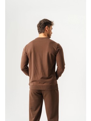 Piero Perla Bisiklet Yaka Jaguar Desen Flok Baskılı Regular Fit Taba Sweatshirt