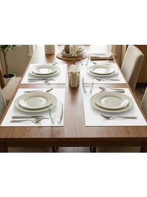 ALMITAL Amerikan Servis 48 x 30 cm 4 Adet Beyaz Kumaş Desenli Suni Deri