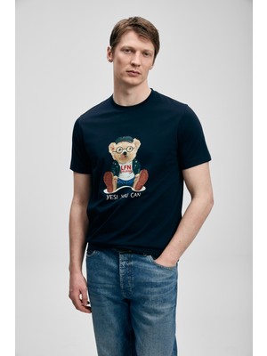 Lufian Teddy Modern Grafik T- Shirt Lacivert