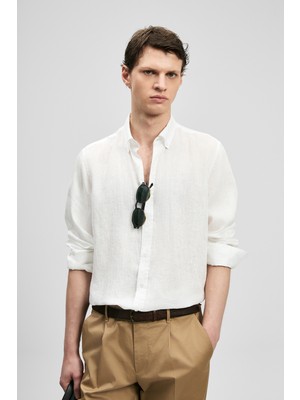 Lufian Pitaya Erkek Keten Gömlek Comfort Fit Beyaz