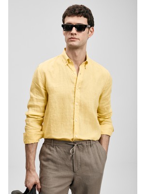 Lufian Pitaya Erkek Keten Gömlek Comfort Fit Sarı