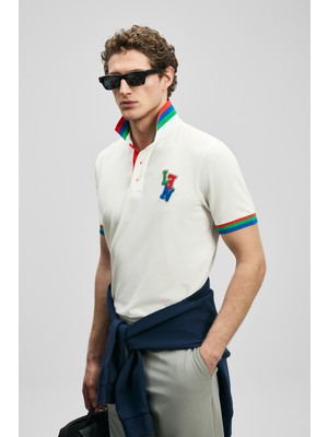 Lufian Fun Smart Erkek Polo Tişört Kırık Beyaz