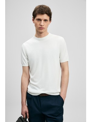 Lufian Tıno Erkek Modal Karışımlı Kazak Kırık Beyaz